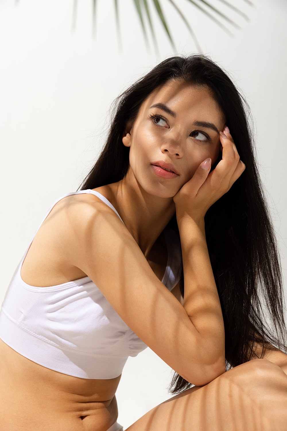 Beauty portrait with bold red lipstick.